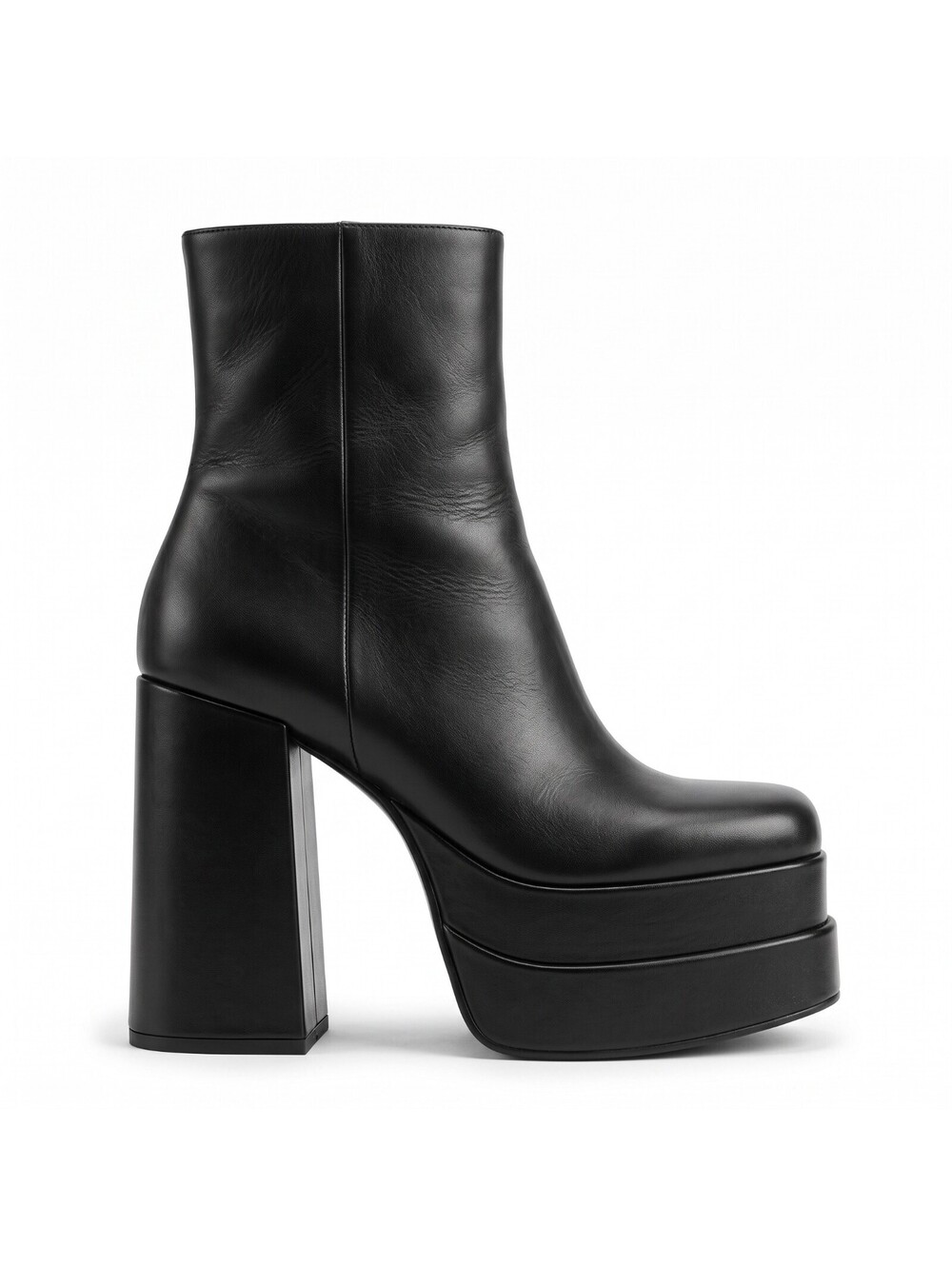 Steve Madden Cobra Black Leather Platform Boots Size 9 Chunky Heel Y2K